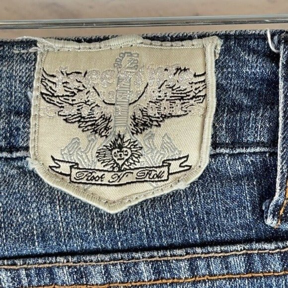 FreeStyle Revolution Elvis Capri Jeans Low Rise Blue Distressed Wash 7 Juniors - Picture 4 of 5